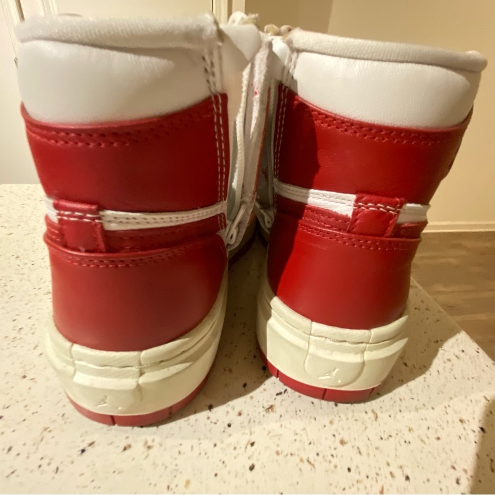 Red and White High-Top Sneakers - Picture 4 of 5